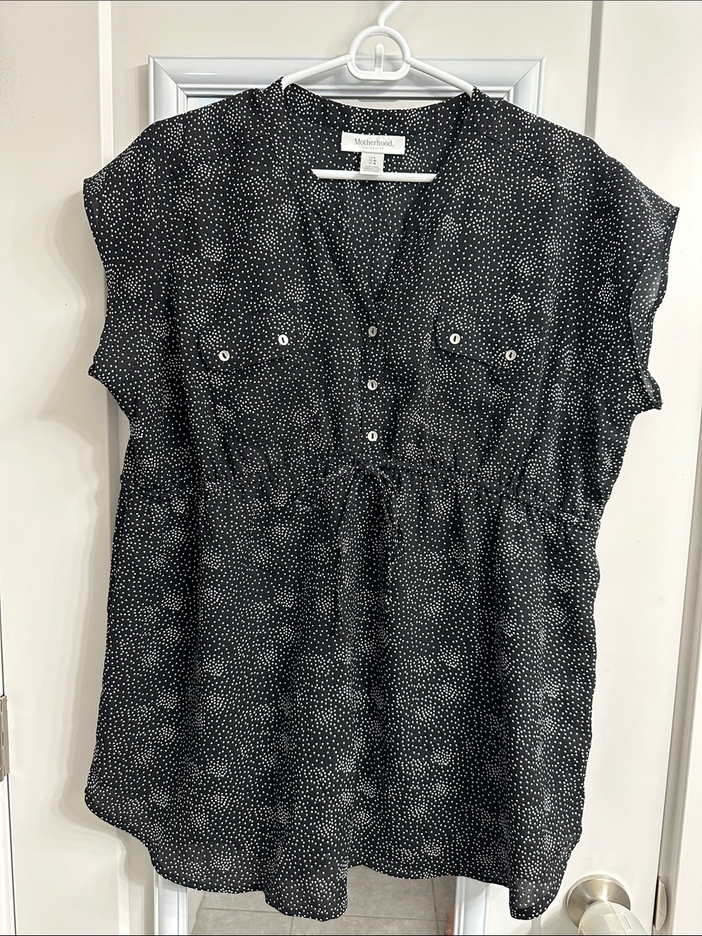 Motherhood Maternity Black with White Dot V-Neck Nursing Tunic